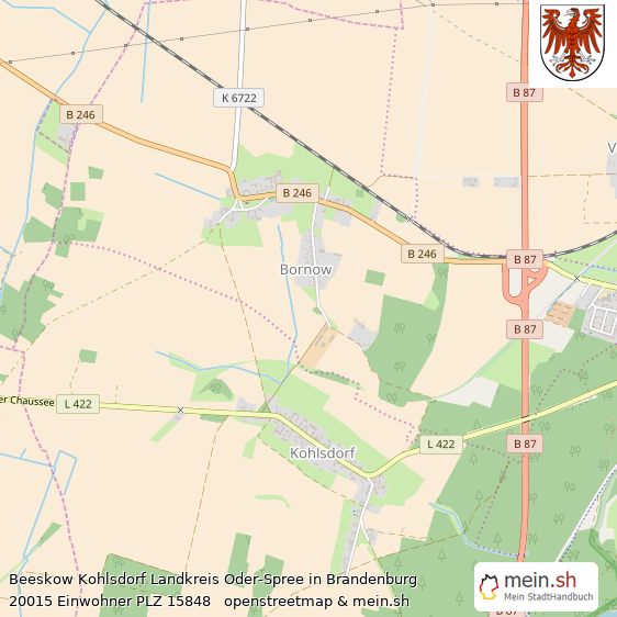 Beeskow Kohlsdorf Landkreis Oder-Spree Lageplan © Openstreetmap Contributors Beeskow Kohlsdorf Lageplan